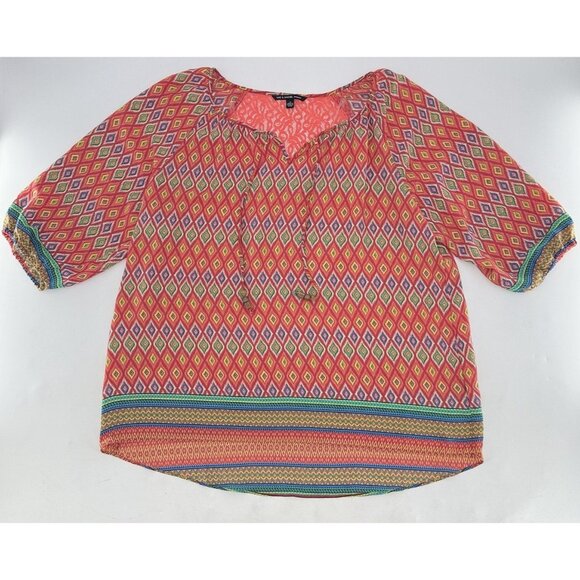 Zac & Rachel Plus Size Chiffon Tie Front‎ Pullover Lace Accent Blouse 2x Boho - Picture 8 of 12